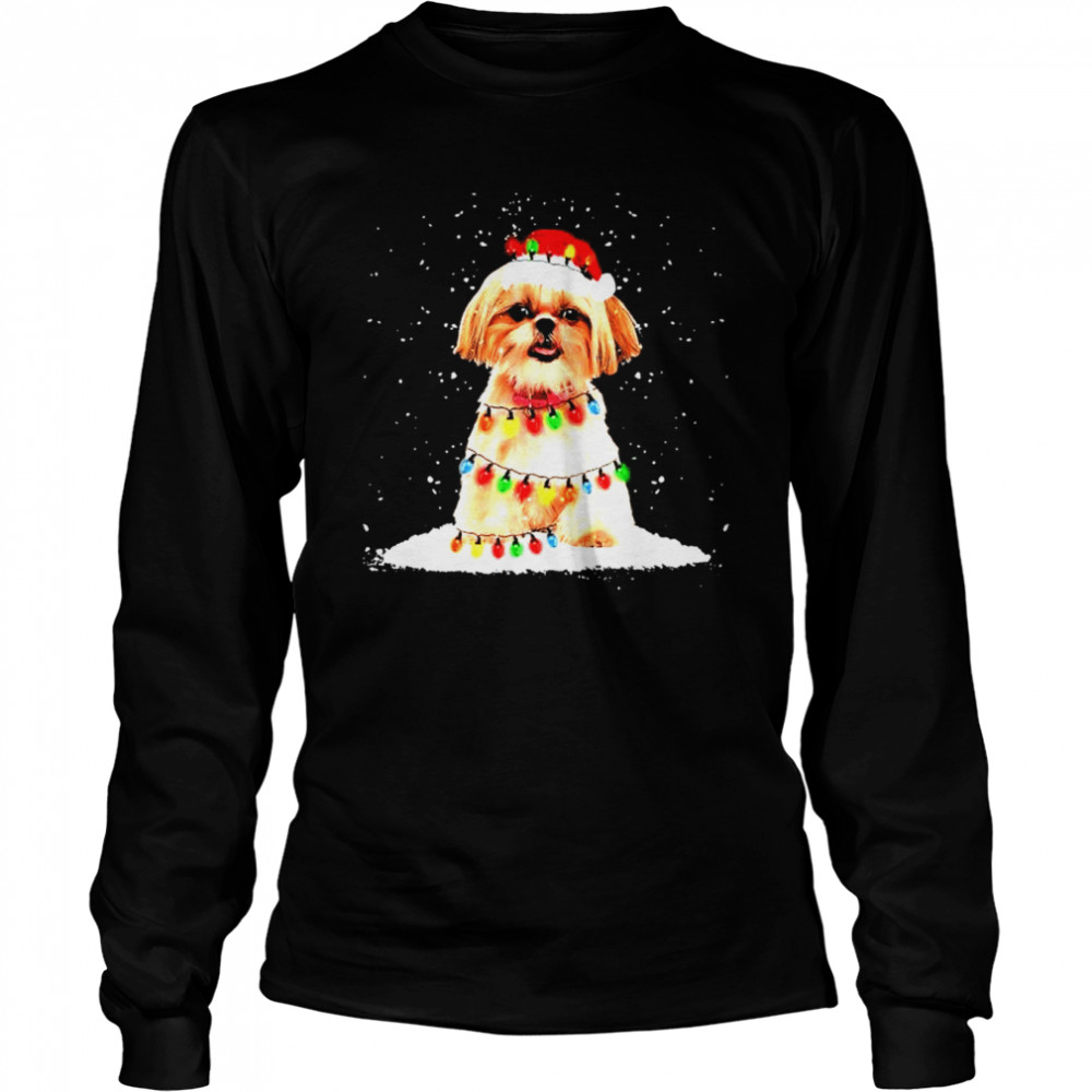 Shih Tzu With Christmas Hat And Fairy Lights For Christmas Shirt 2 » Cool Gifts for You - Mfamilygift Shih Tzu With Christmas Hat And Fairy Lights For Christmas Shirt 2