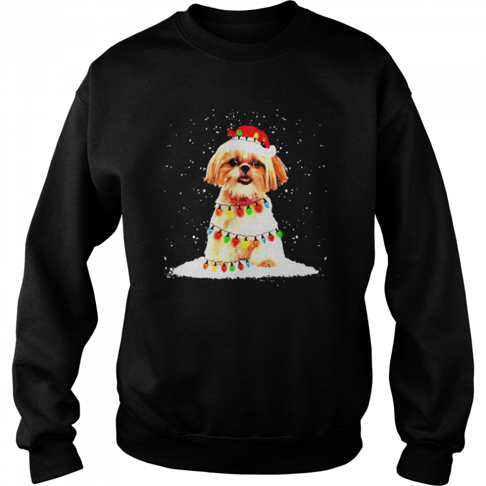 Shih Tzu With Christmas Hat And Fairy Lights For Christmas Shirt 3 » Cool Gifts for You - Mfamilygift Shih Tzu With Christmas Hat And Fairy Lights For Christmas Shirt 3