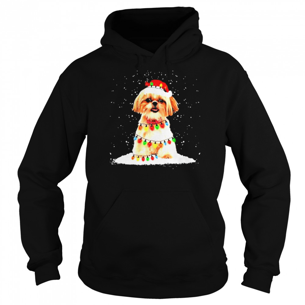 Shih Tzu With Christmas Hat And Fairy Lights For Christmas Shirt 4 » Cool Gifts for You - Mfamilygift Shih Tzu With Christmas Hat And Fairy Lights For Christmas Shirt 4