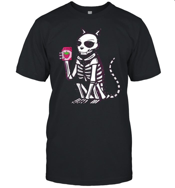 Skeleton Cat Drinking Strawberry Milkshake Shirt
