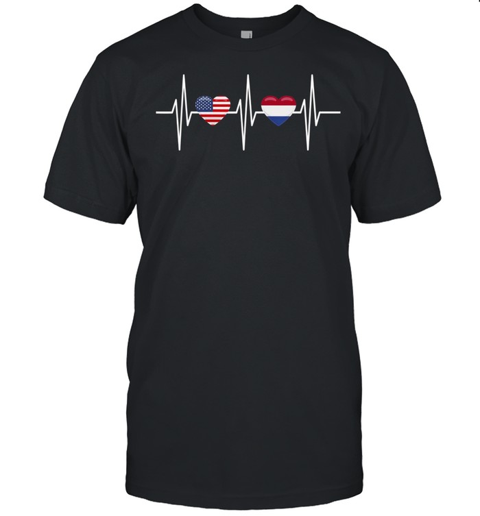 Usa Netherlands Shirt Heartbeat America Dutch Flag Heart Shirt