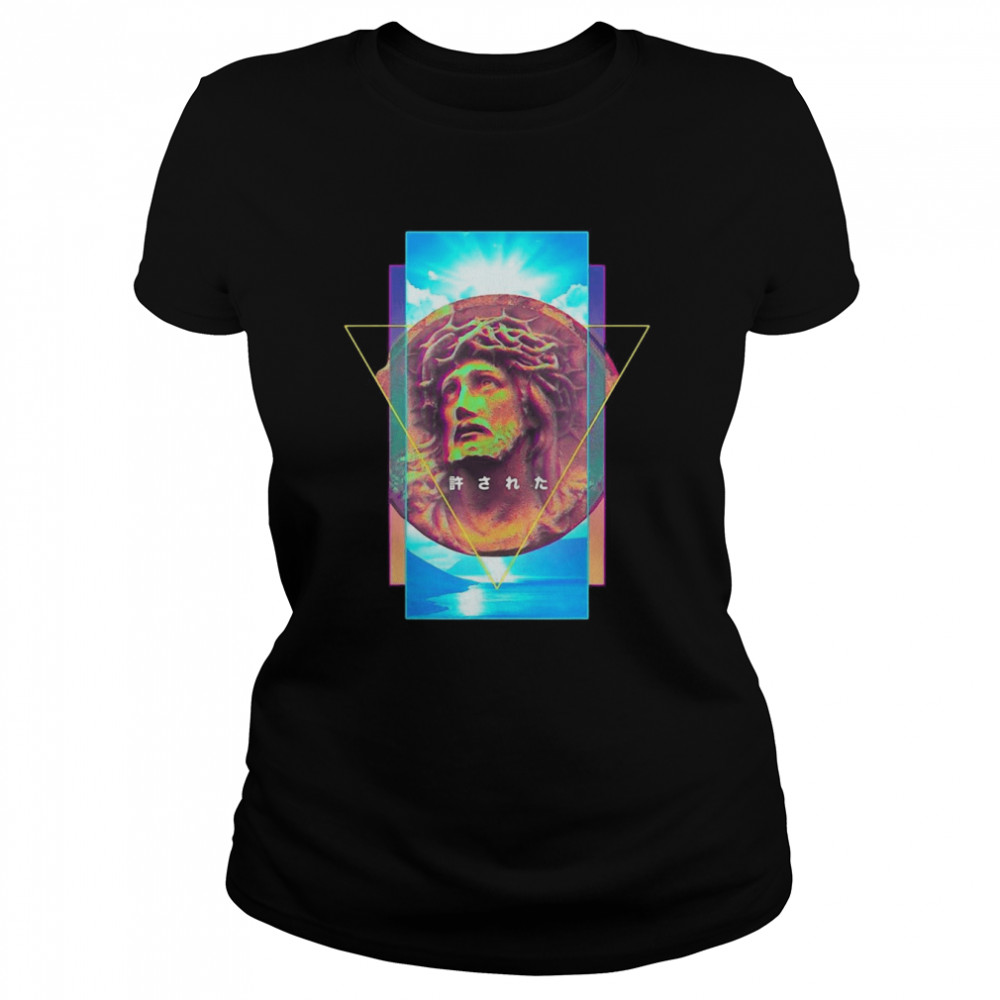Vaporwave Jesus Christ Statue With Crown Of Thorns Forgiven T-Shirt 1 » Cool Gifts for You - Mfamilygift Vaporwave Jesus Christ Statue With Crown Of Thorns Forgiven T-Shirt 1