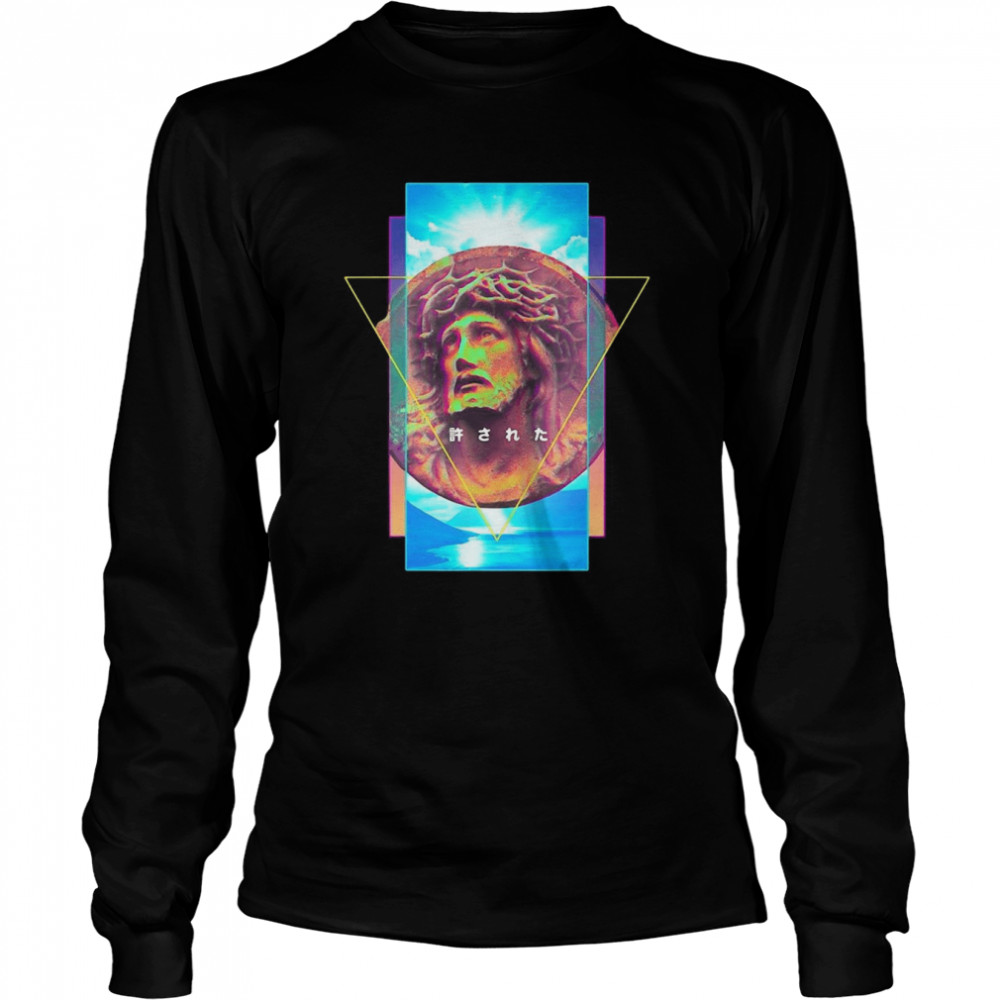 Vaporwave Jesus Christ Statue With Crown Of Thorns Forgiven T-Shirt 2 » Cool Gifts for You - Mfamilygift Vaporwave Jesus Christ Statue With Crown Of Thorns Forgiven T-Shirt 2