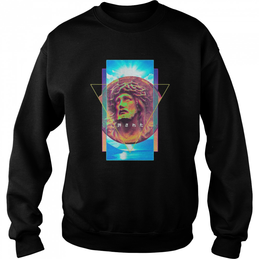 Vaporwave Jesus Christ Statue With Crown Of Thorns Forgiven T-Shirt 3 » Cool Gifts for You - Mfamilygift Vaporwave Jesus Christ Statue With Crown Of Thorns Forgiven T-Shirt 3