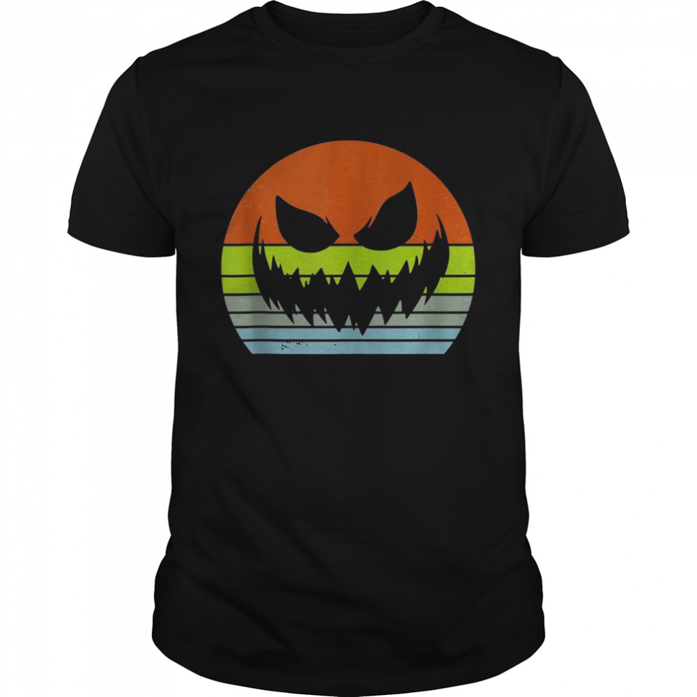 Vintage Scary Pumpkin Face Halloween Party Retro Sunset 80S Shirt