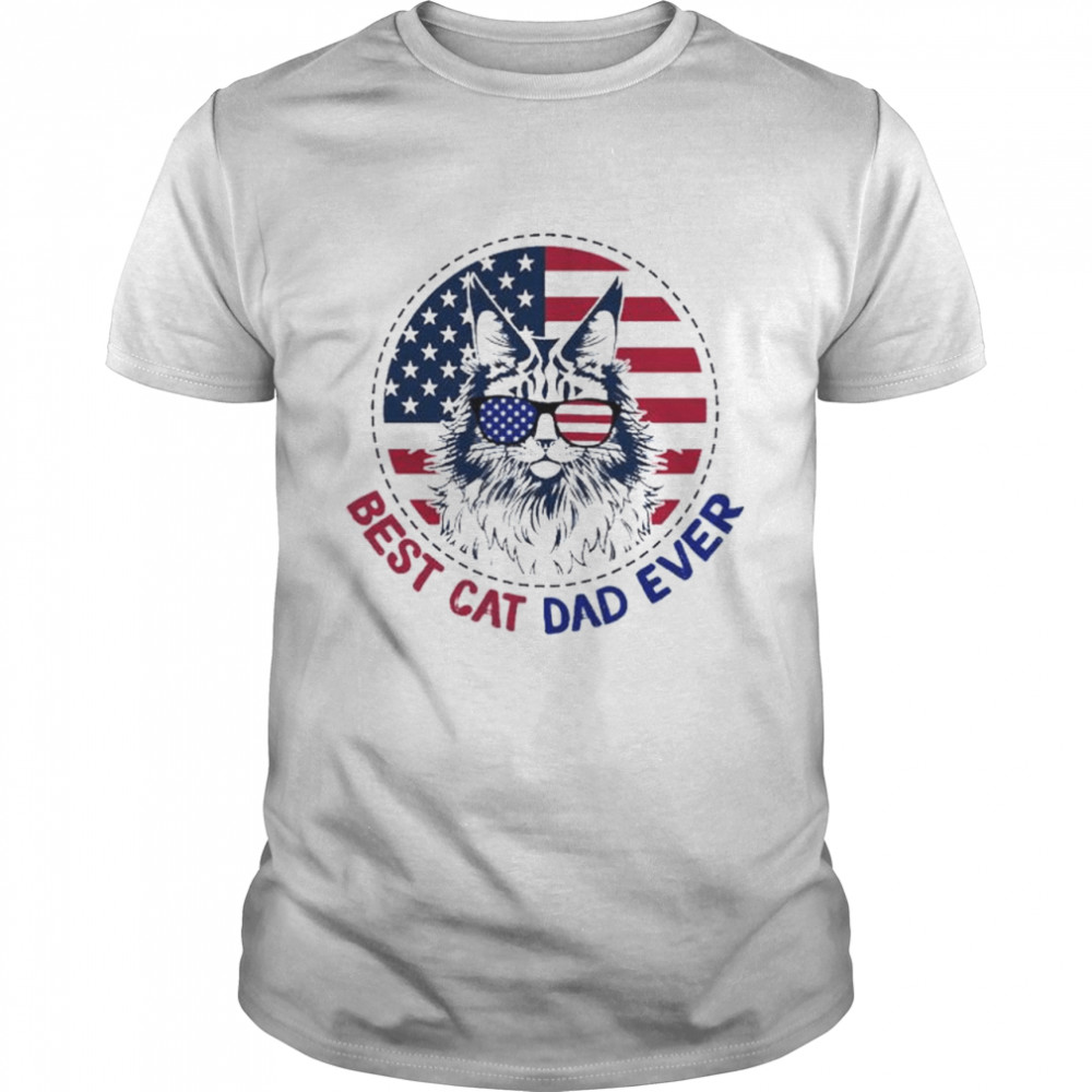 Best Cat Dad Ever American Flag Shirt