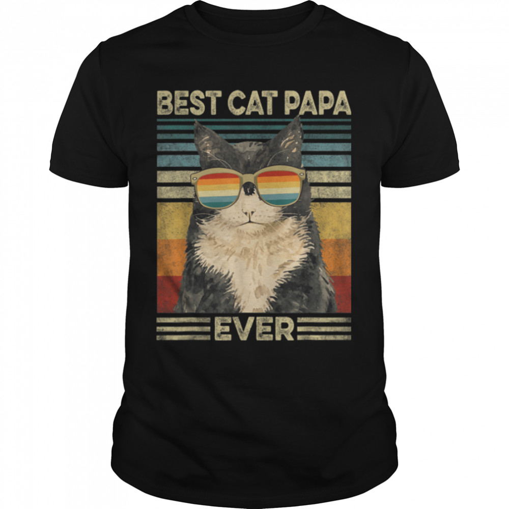 Best Cat Papa Ever Retro Vintage Cat Dad Father Day T-Shirt B09zl1lh44