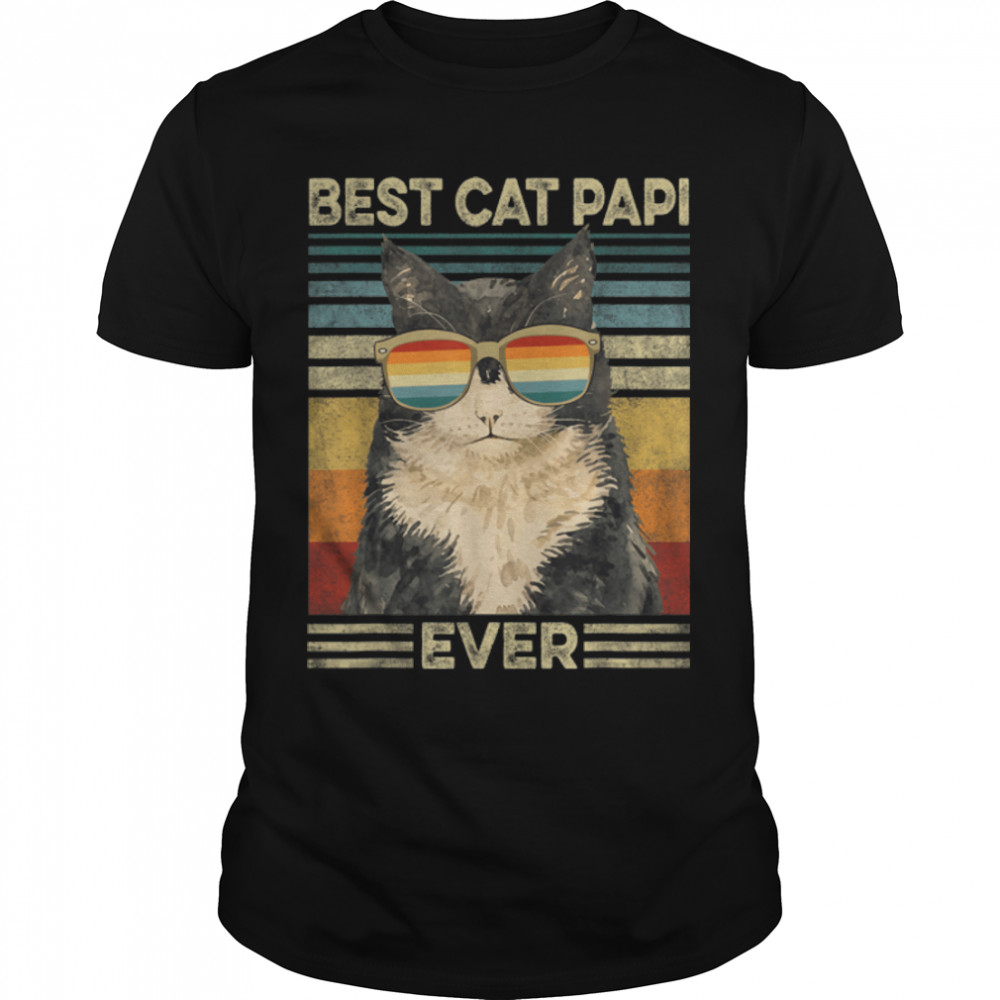 Best Cat Papi Ever Retro Vintage Cat Dad Father Day T-Shirt B09zl15nvv
