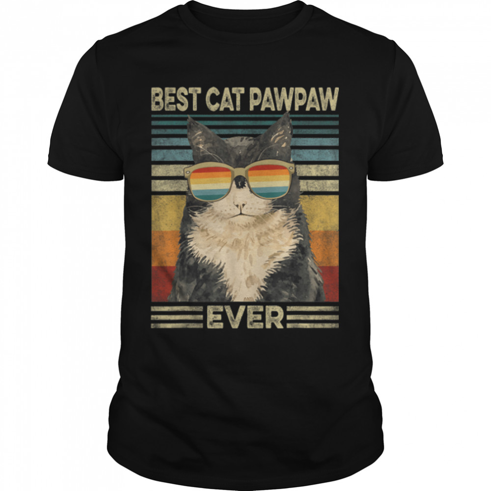Best Cat Pawpaw Ever Retro Vintage Cat Dad Father Day T-Shirt B09zl1cmz1