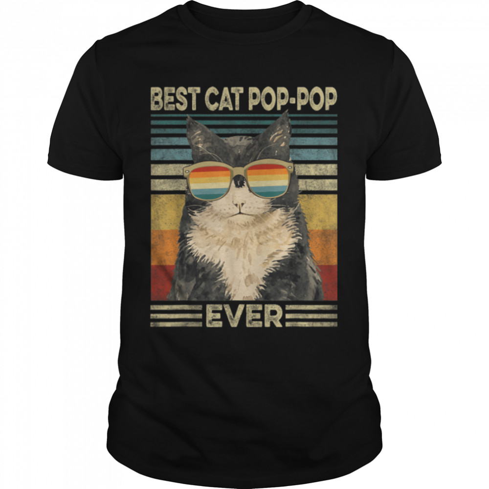 Best Cat Pop-Pop Ever Retro Vintage Cat Dad Father Day T-Shirt B09zl3h86j