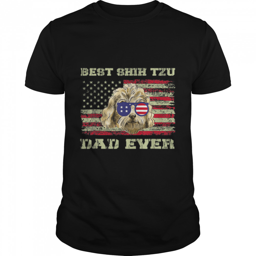 Best Shih Tzu Dad Ever Dog Lover Vintage American Flag Funny T-Shirt B09w5qqf5q
