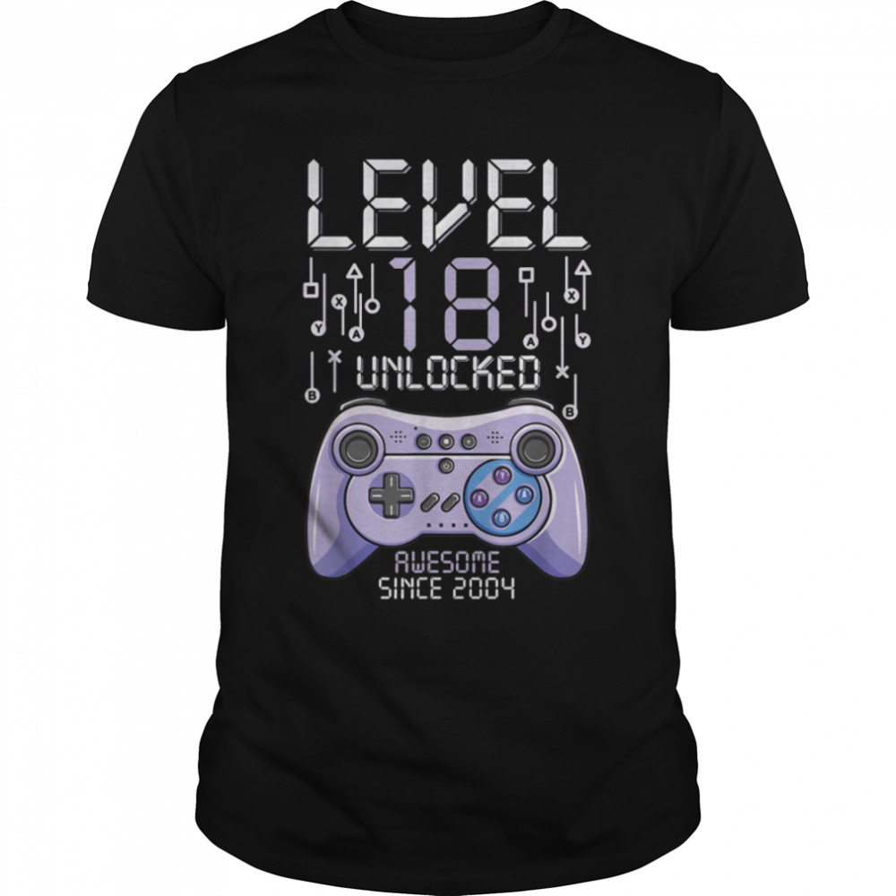 Birthday Gamer Level 18 Years Unlocked Awesome Since 2004 T-Shirt B09vywslld