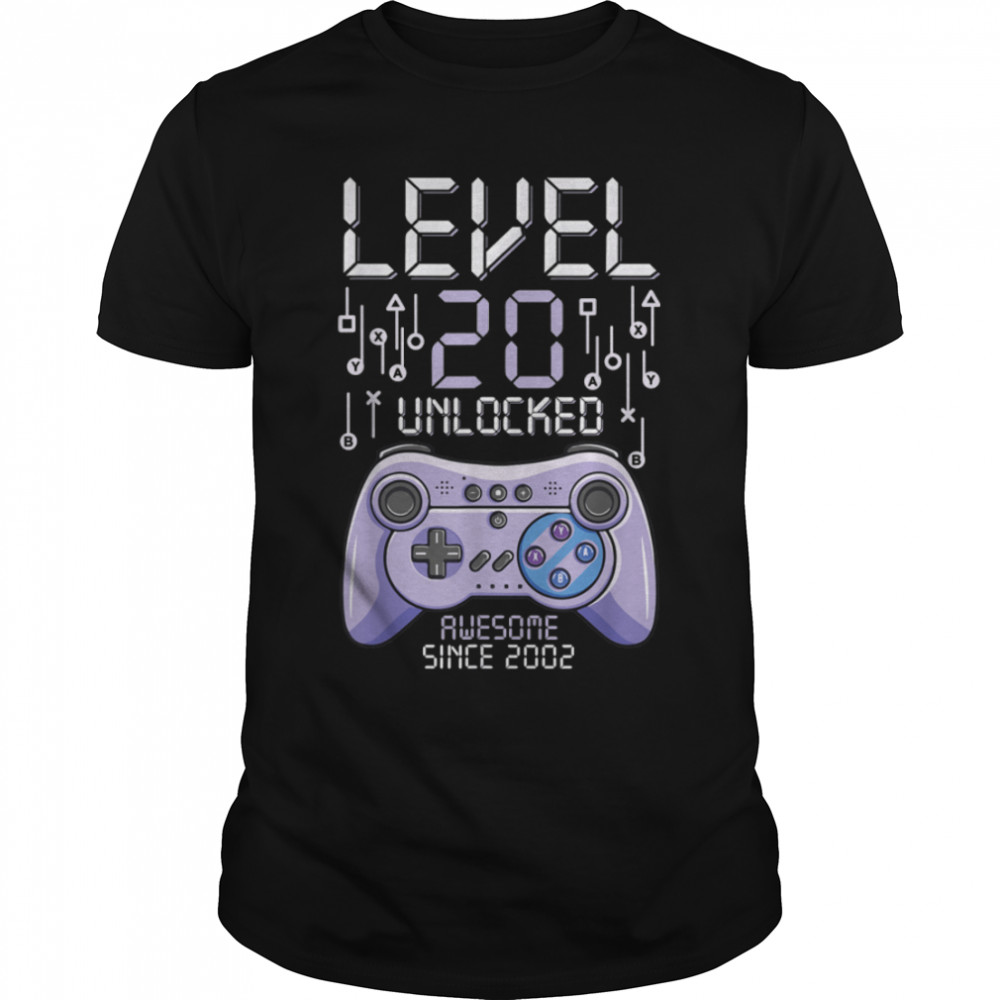 Birthday Gamer Level 20 Years Unlocked Awesome Since 2002 T-Shirt B09vywt2xr