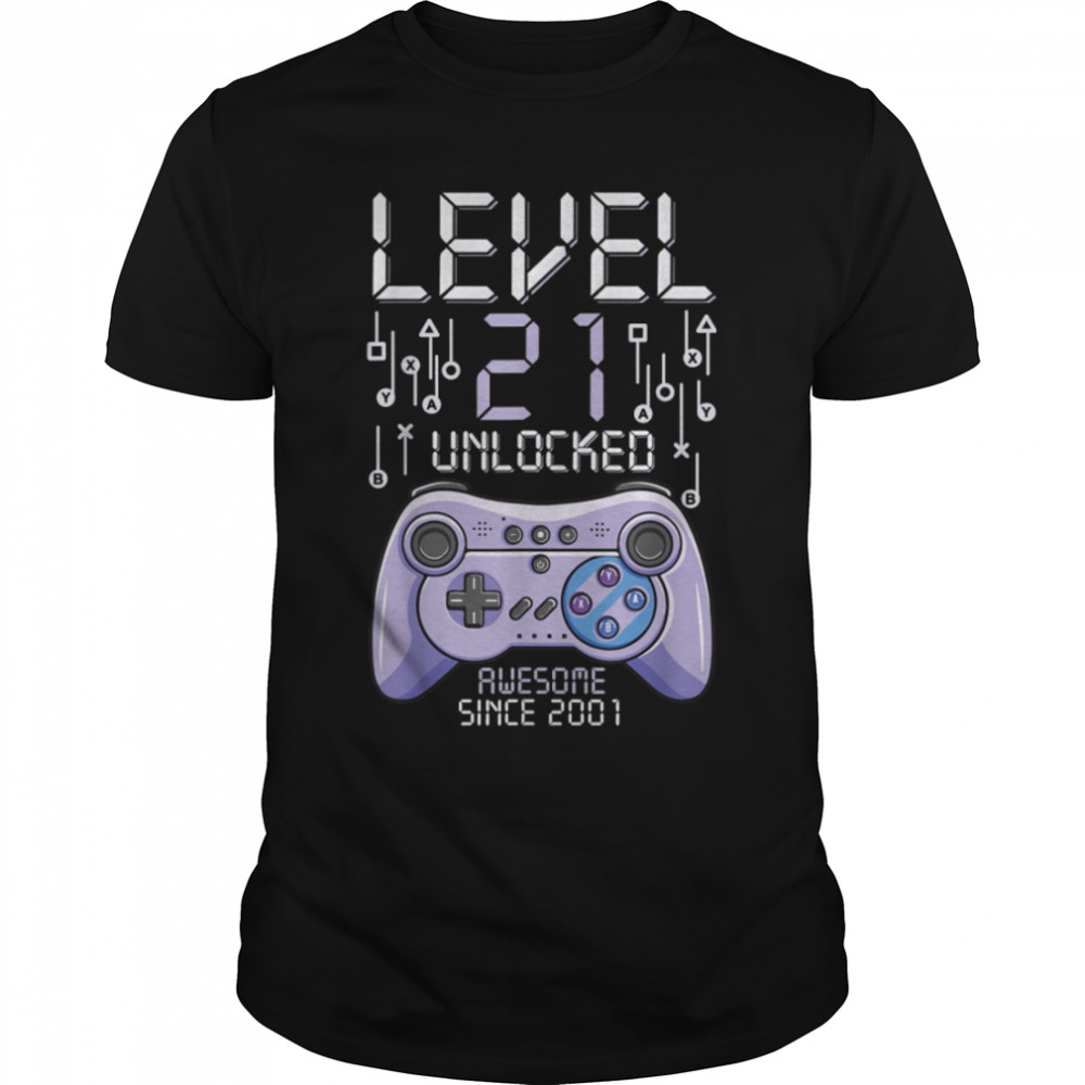Birthday Gamer Level 21 Years Unlocked Awesome Since 2001 T-Shirt B09vywfg8f