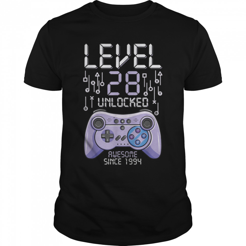 Birthday Gamer Level 28 Years Unlocked Awesome Since 1994 T-Shirt B09vyxl6xl