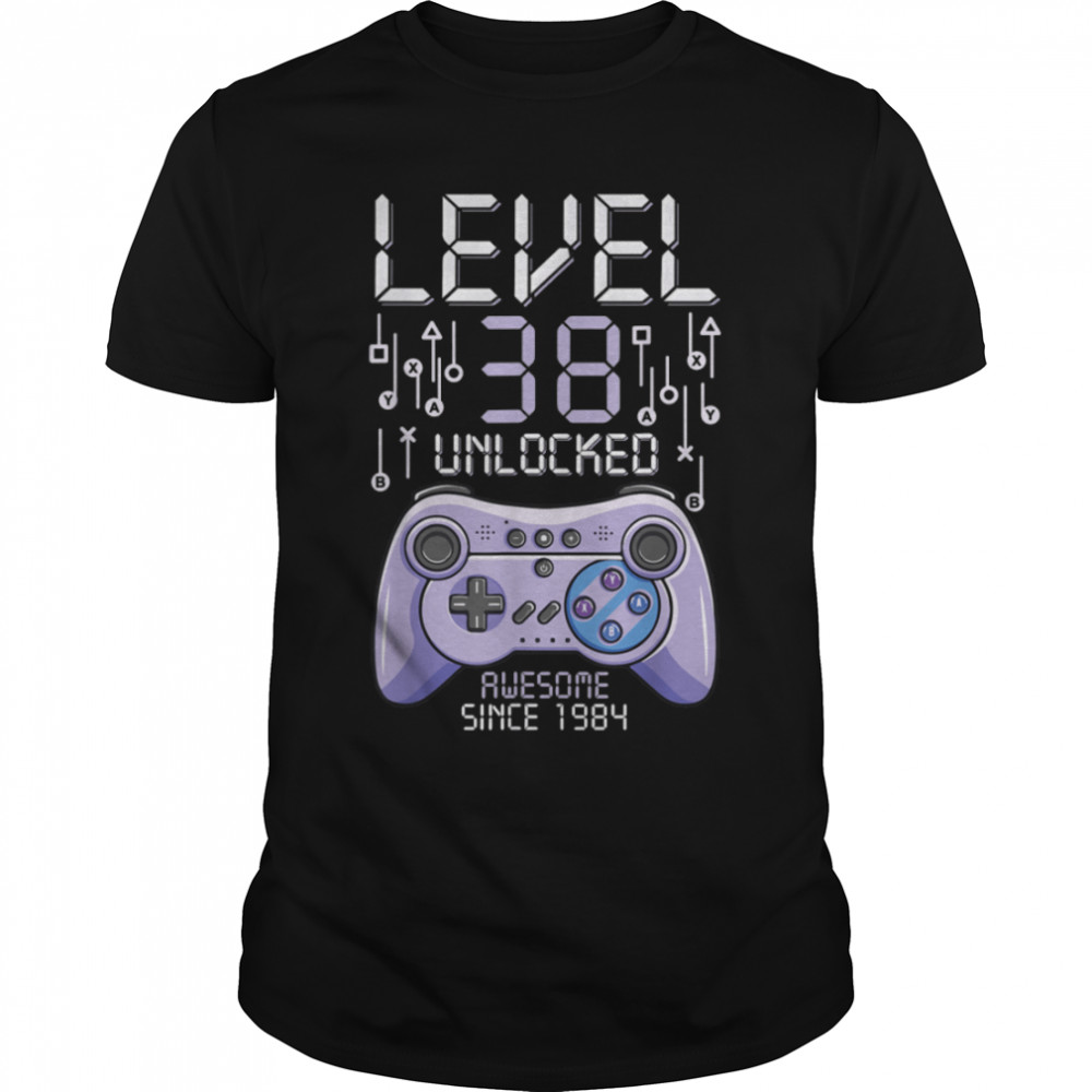 Birthday Gamer Level 38 Years Unlocked Awesome Since 1984 T-Shirt B09vywpk9z