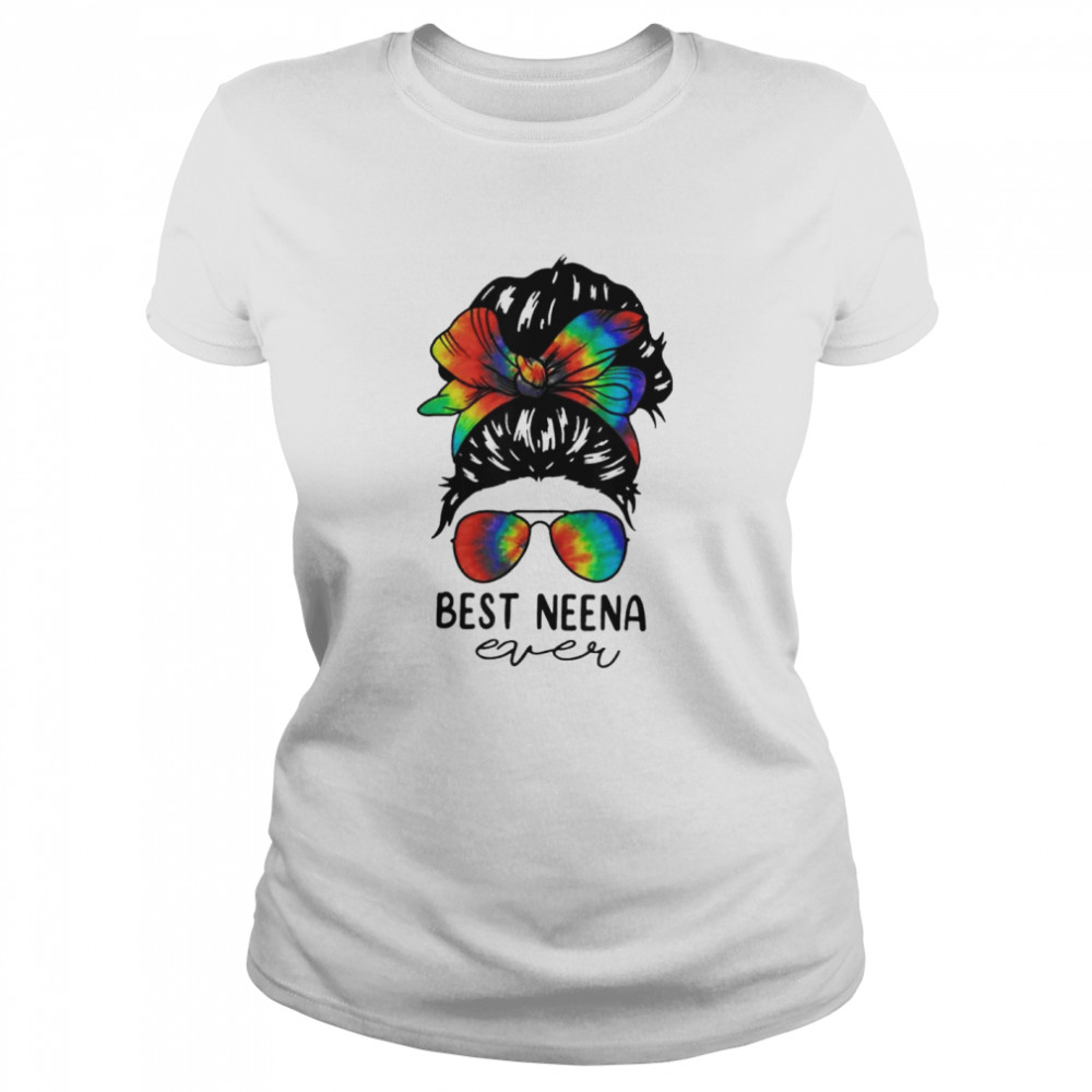 Bleach Best Neena Ever Tie Dye Messy Bun Hair Mother’S Day Shirt 1 » Cool Gifts for You - Mfamilygift Bleach Best Neena Ever Tie Dye Messy Bun Hair Mother’S Day Shirt 1