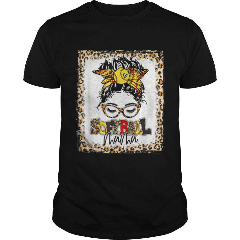 Bleached Softball Mama Messy Bun Game Day Mothers Day T-Shirt B09vyv51hf