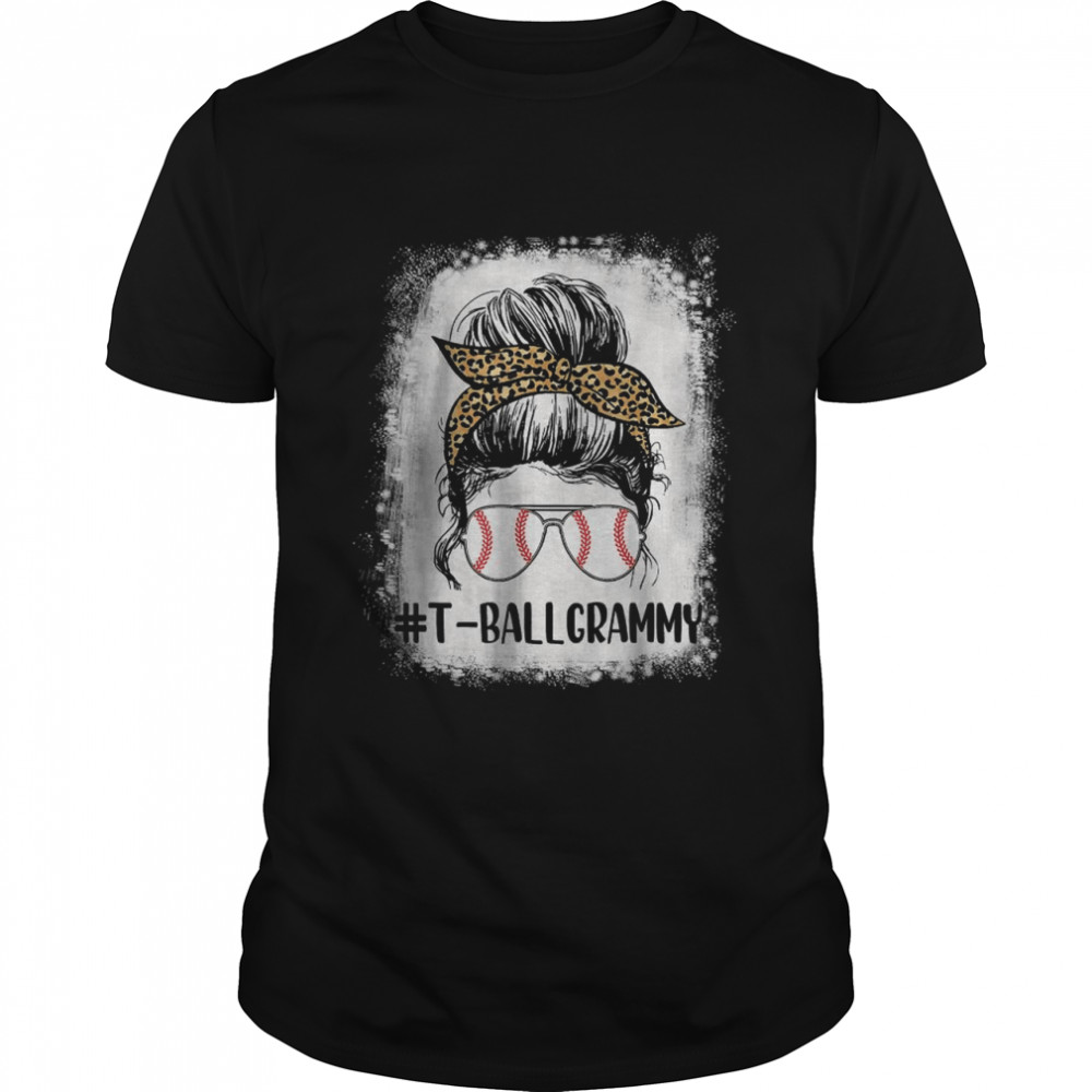 Bleached T-Ball Grammy Life Messy Bun Leopard Print Softball T-Shirt