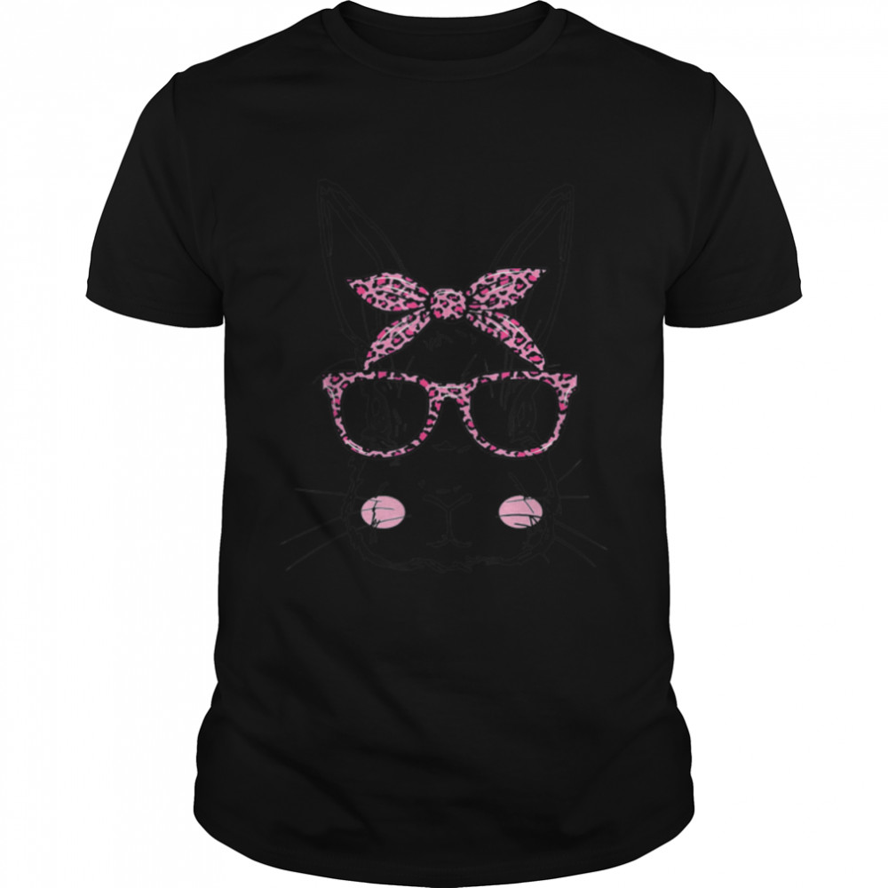 Bunny Face Pink Leopard Glasses Easter Day Women Girls Kids T-Shirt B09vp2kwws