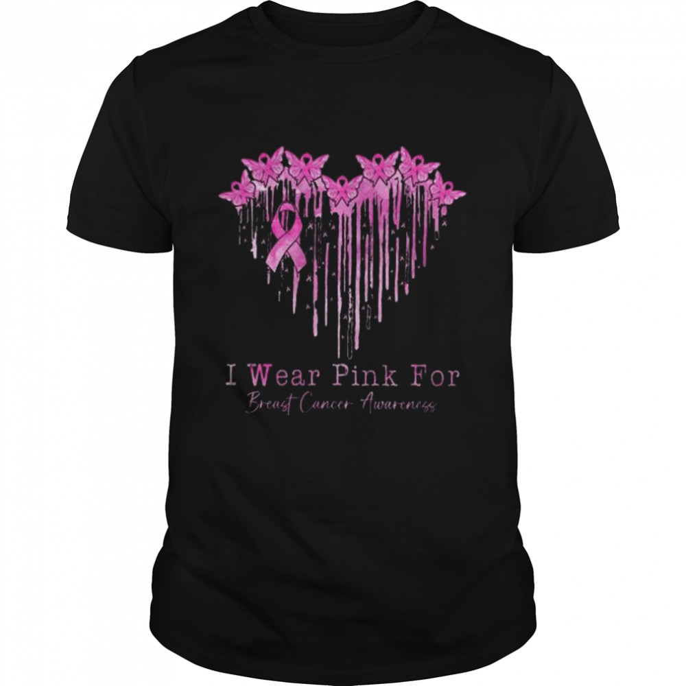 Butterfly I Wear Pink For Breast Cancer Awareness Heart 2022 Shirt