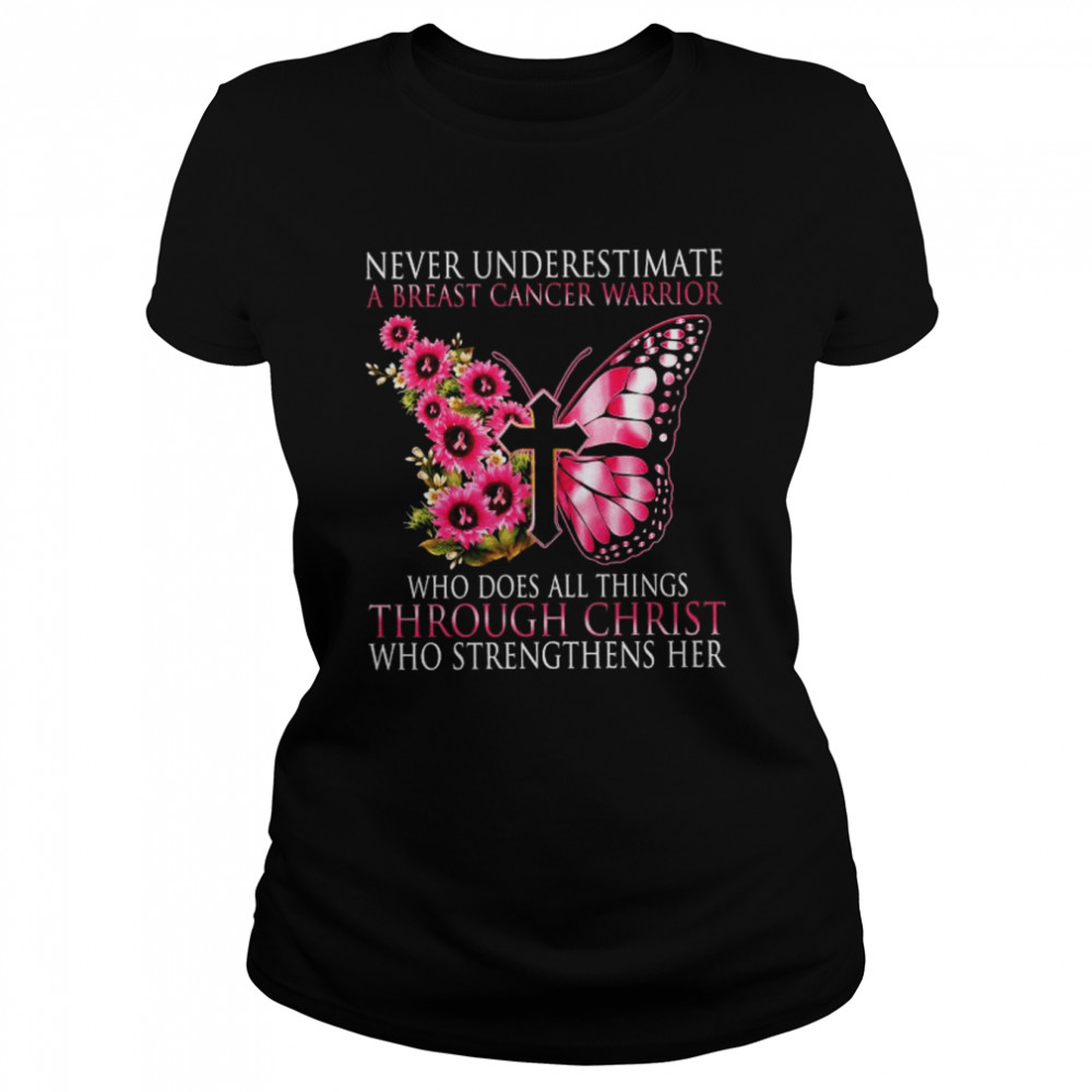 Butterfly Never Underestimate A Breast Cancer Warrior Shirt 1 » Cool Gifts for You - Mfamilygift Butterfly Never Underestimate A Breast Cancer Warrior Shirt 1