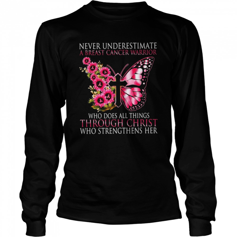Butterfly Never Underestimate A Breast Cancer Warrior Shirt 2 » Cool Gifts for You - Mfamilygift Butterfly Never Underestimate A Breast Cancer Warrior Shirt 2