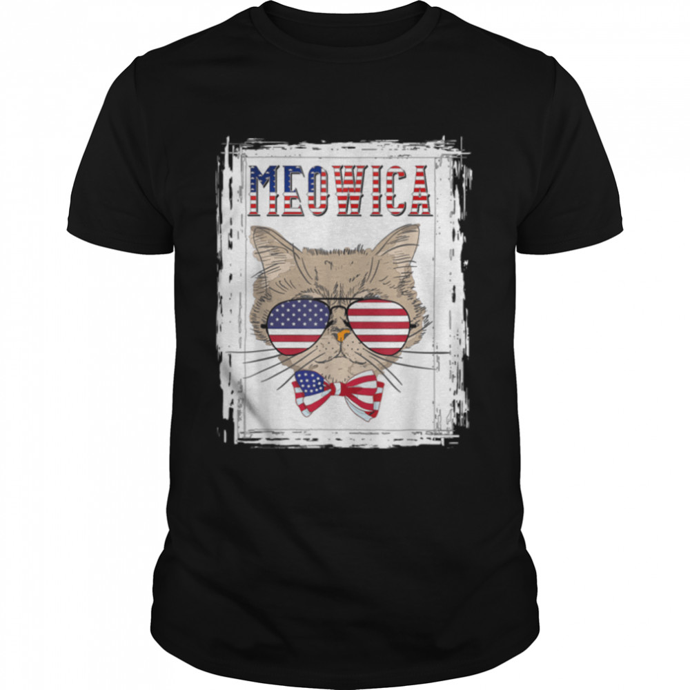 Cat 4Th Of July Gift Meowica Merica Men Usa American Flag T-Shirt B09zhr78hp