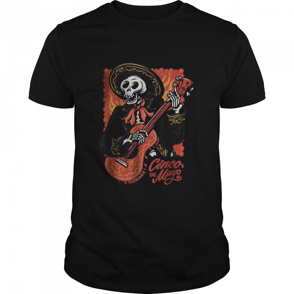 Cinco De Mayo Mexican Mariachi Skeleton With Guitar Graphic T-Shirt