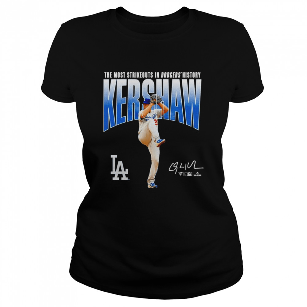 Clayton Kershaw Los Angeles Dodgers The Most Strikeouts In Dodgers History Signature Shirt 1 » Cool Gifts for You - Mfamilygift Clayton Kershaw Los Angeles Dodgers The Most Strikeouts In Dodgers History Signature Shirt 1