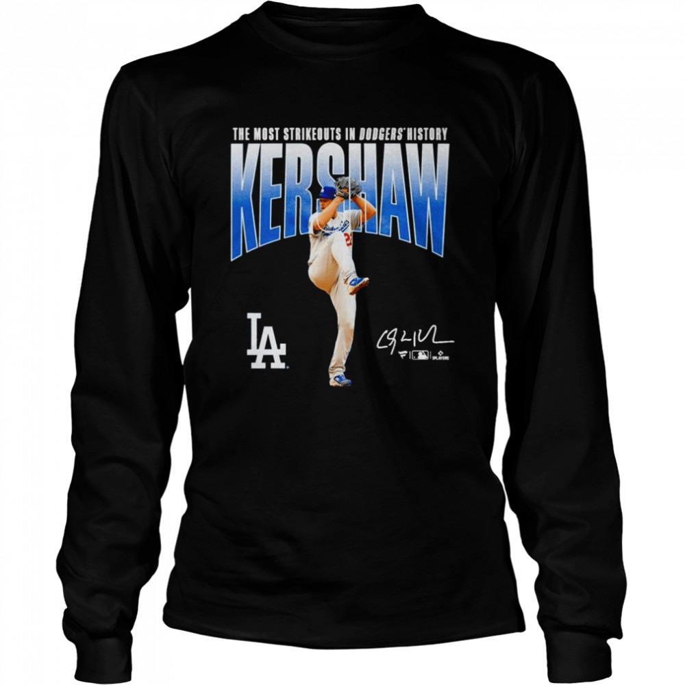 Clayton Kershaw Los Angeles Dodgers The Most Strikeouts In Dodgers History Signature Shirt 2 » Cool Gifts for You - Mfamilygift Clayton Kershaw Los Angeles Dodgers The Most Strikeouts In Dodgers History Signature Shirt 2