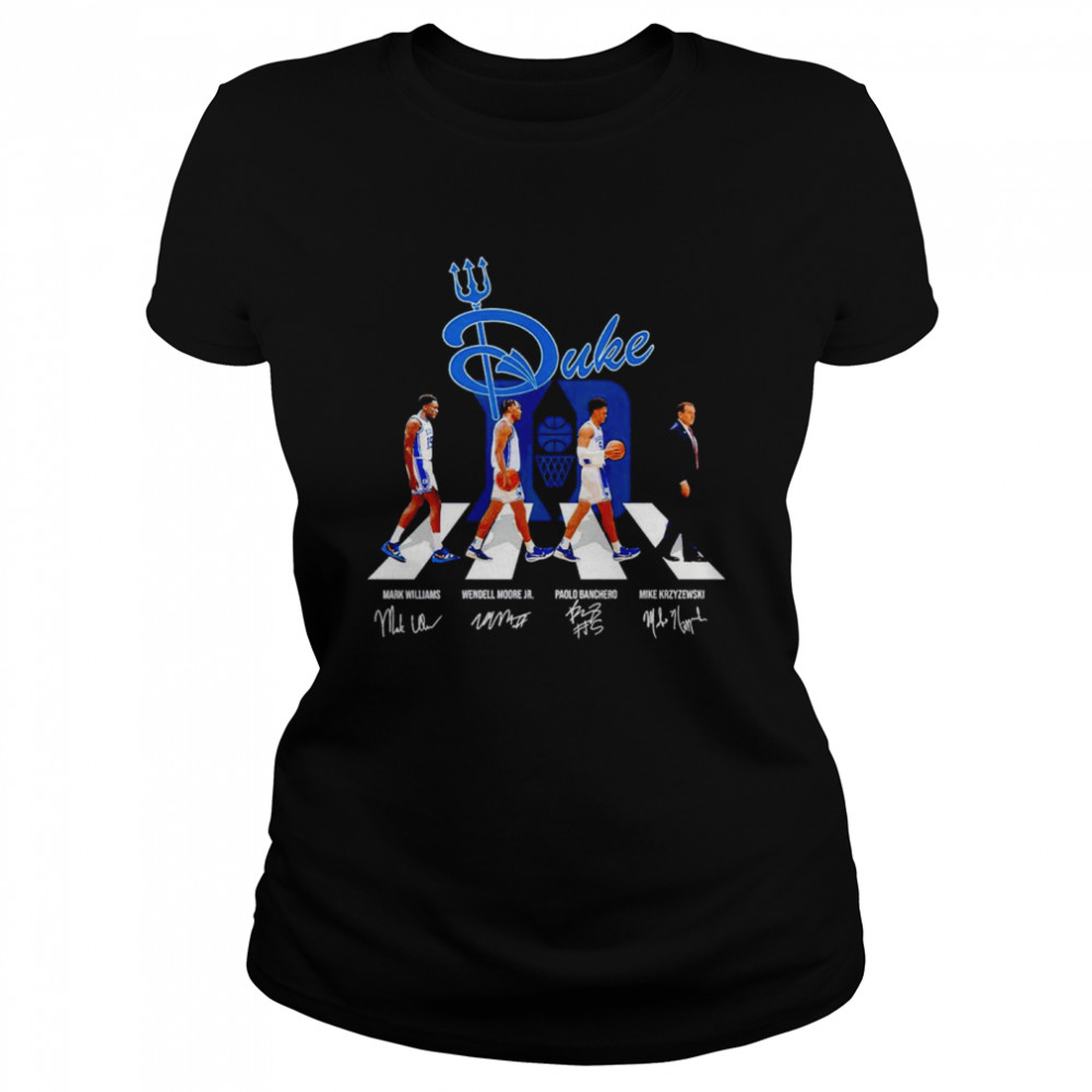 Duke Abbey Road Mark Williams Wendell Moore Jr Paolo Banchero Mike Kryzewski Signatures Shirt 1 » Cool Gifts for You - Mfamilygift Duke Abbey Road Mark Williams Wendell Moore Jr Paolo Banchero Mike Kryzewski Signatures Shirt 1