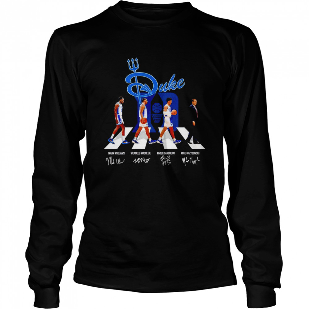 Duke Abbey Road Mark Williams Wendell Moore Jr Paolo Banchero Mike Kryzewski Signatures Shirt 2 » Cool Gifts for You - Mfamilygift Duke Abbey Road Mark Williams Wendell Moore Jr Paolo Banchero Mike Kryzewski Signatures Shirt 2
