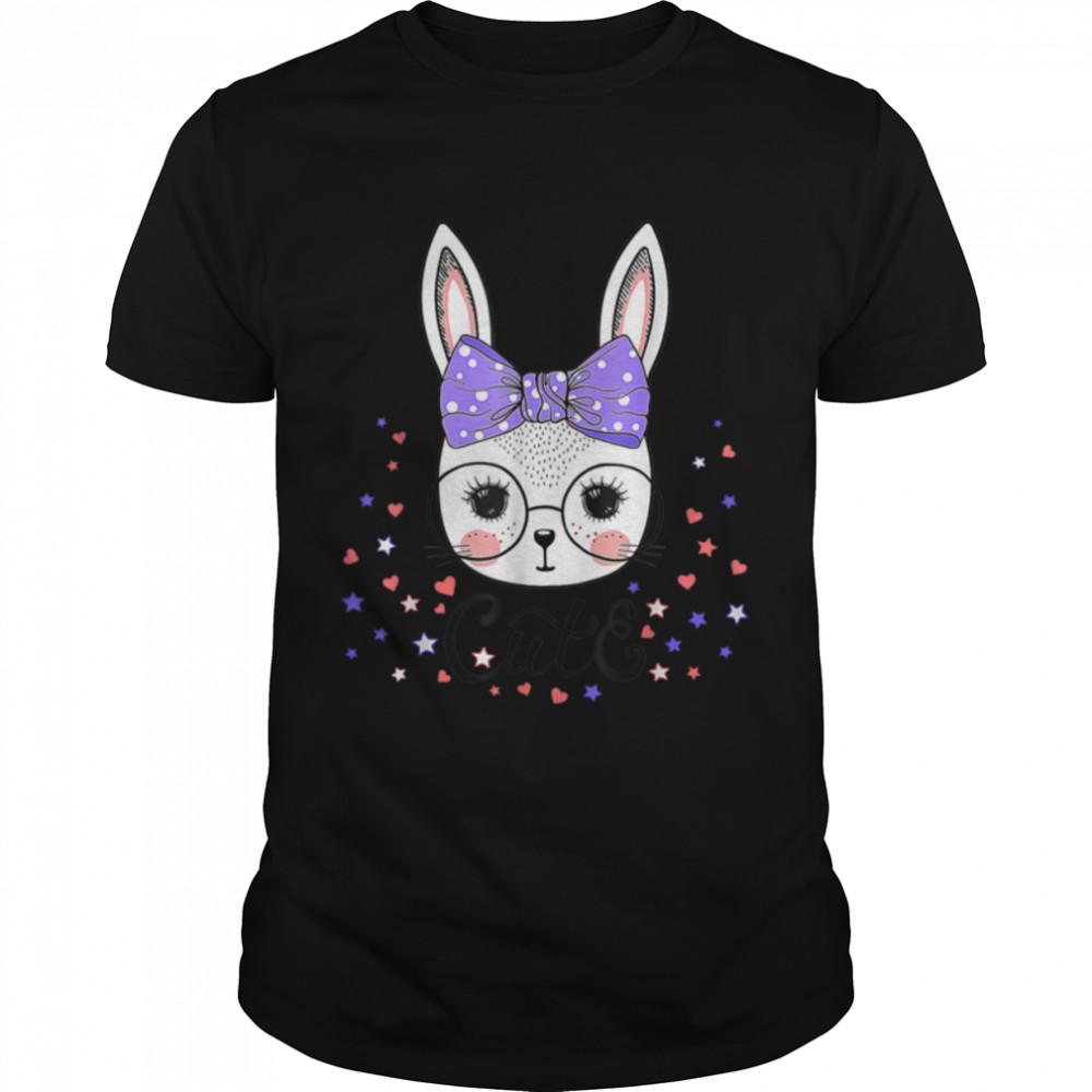 Dy Cute Bunny Face Bow Tie Happy Easter Day Girl Women Kids T-Shirt B09w5zq59g