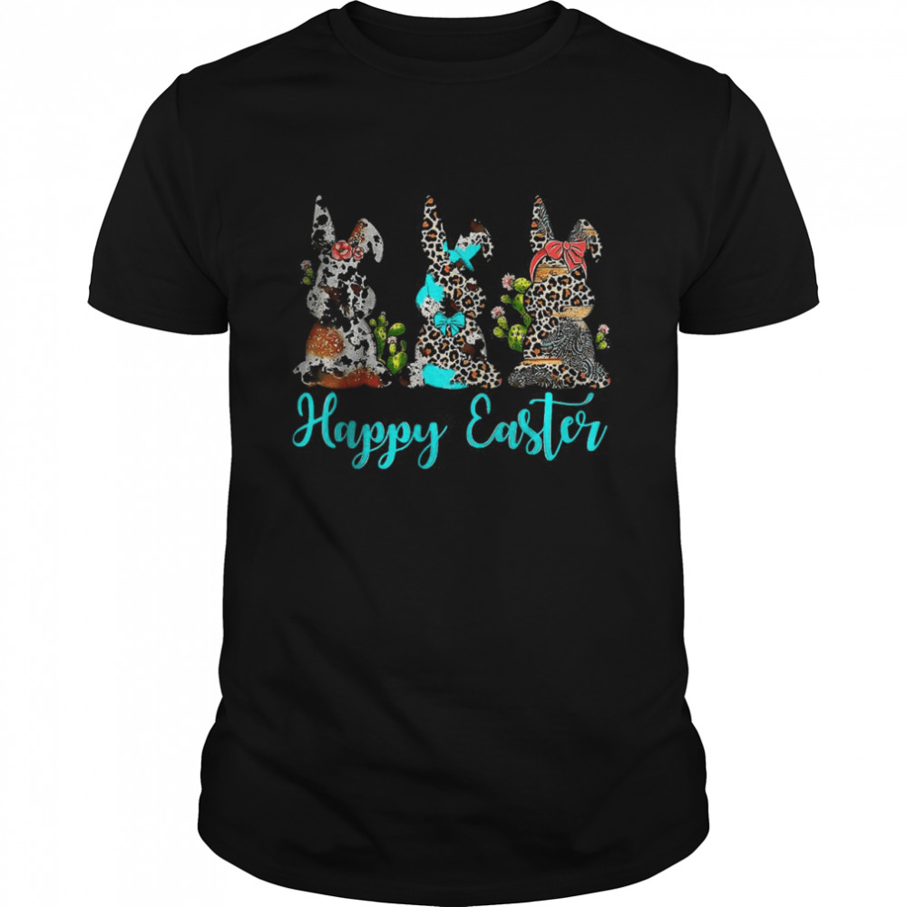 Easter Bunny With Glasses Western Leopard Cowhide Turquoise Shirt