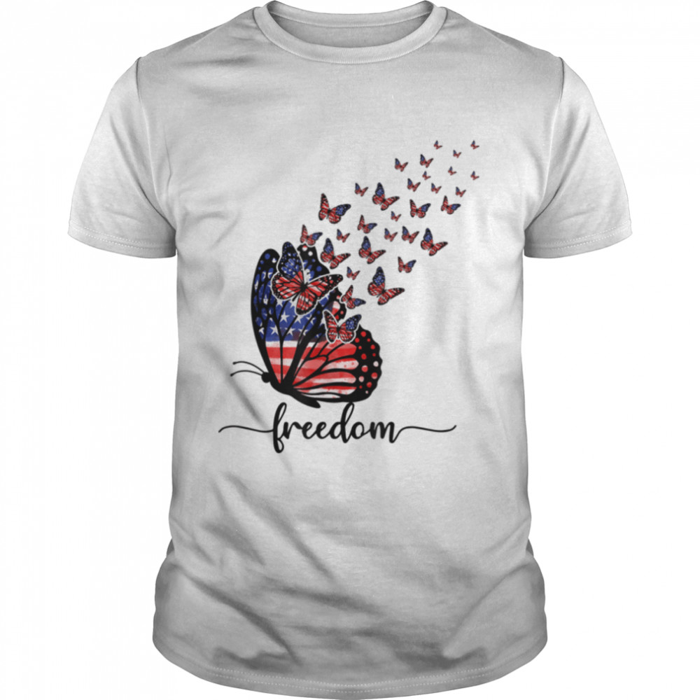 Freedom Butterfly Us American Flag Patriot 4Th Of July Girls T-Shirt B09zmzrdtq