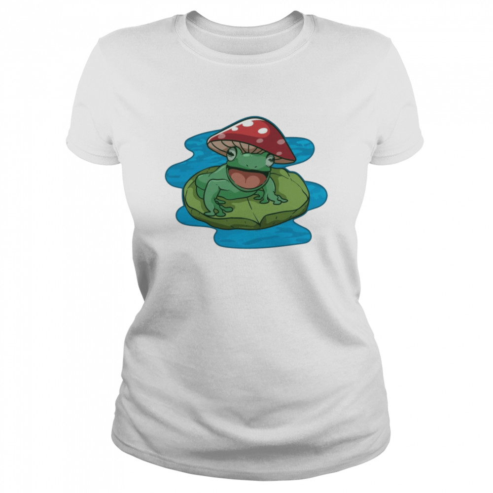 Happy Frog Sitting On A Water Lily Pad With Mushroom Hat Shirt 1 » Cool Gifts for You - Mfamilygift Happy Frog Sitting On A Water Lily Pad With Mushroom Hat Shirt 1