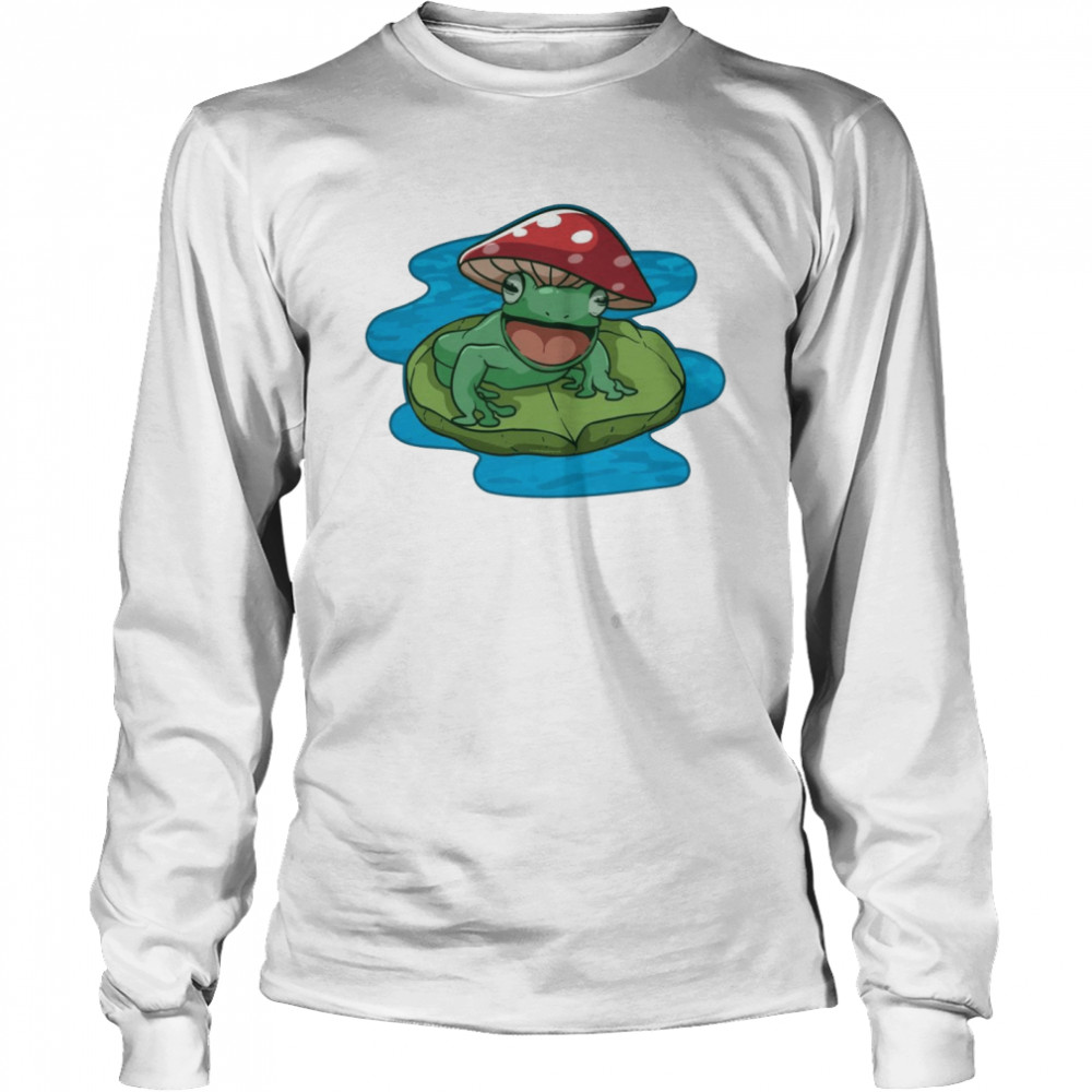 Happy Frog Sitting On A Water Lily Pad With Mushroom Hat Shirt 2 » Cool Gifts for You - Mfamilygift Happy Frog Sitting On A Water Lily Pad With Mushroom Hat Shirt 2