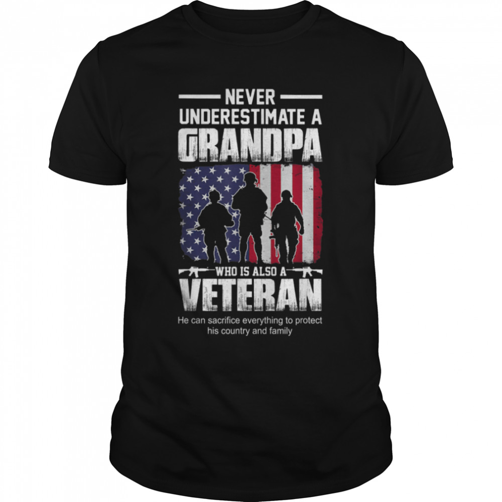 Mens Never Underestimate A Cool Veteran Grandpa T-Shirt B09zd6hdt1