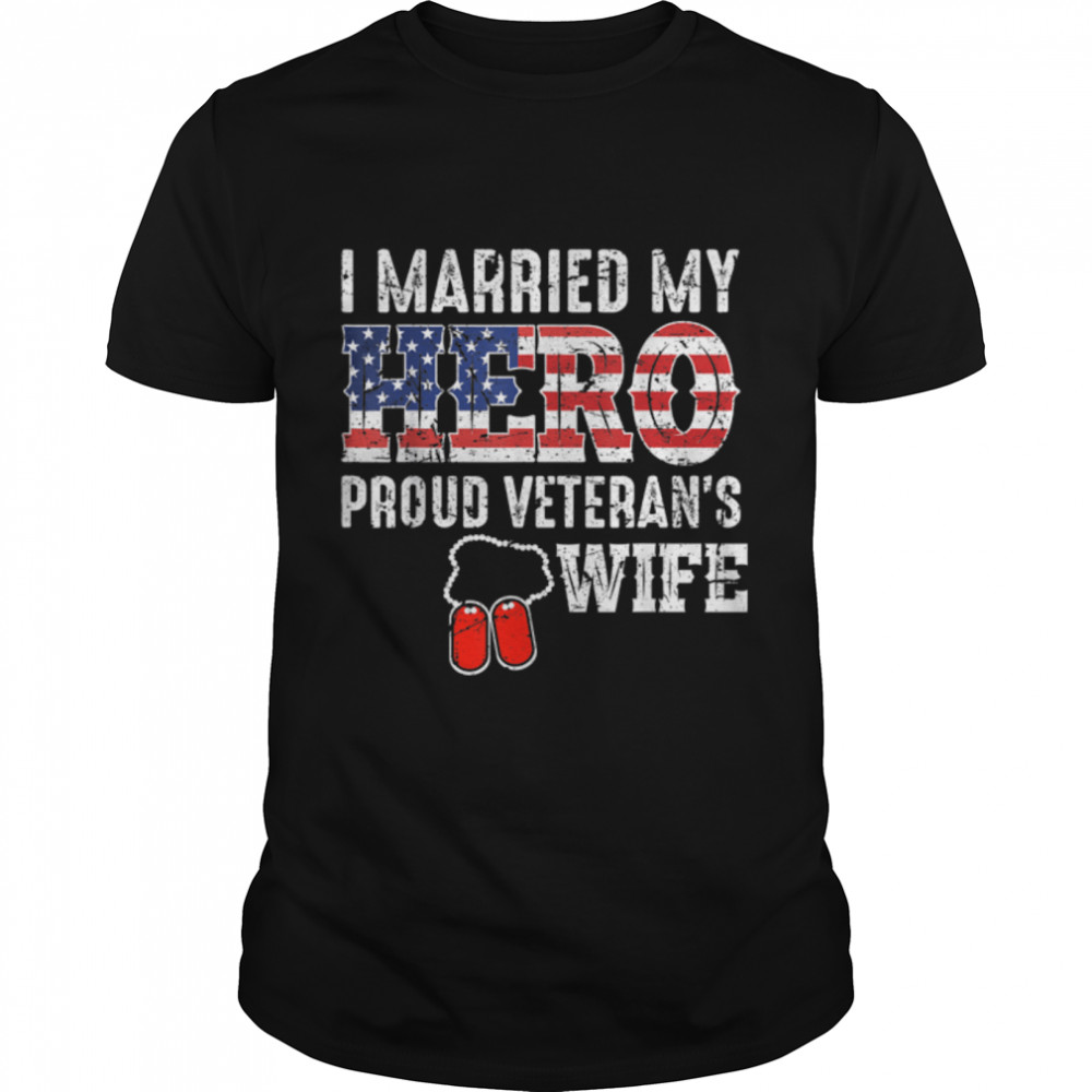 Proud Veteran’S Wife Dog Tag U.S. Flag Vintage T-Shirt B09zntbq49
