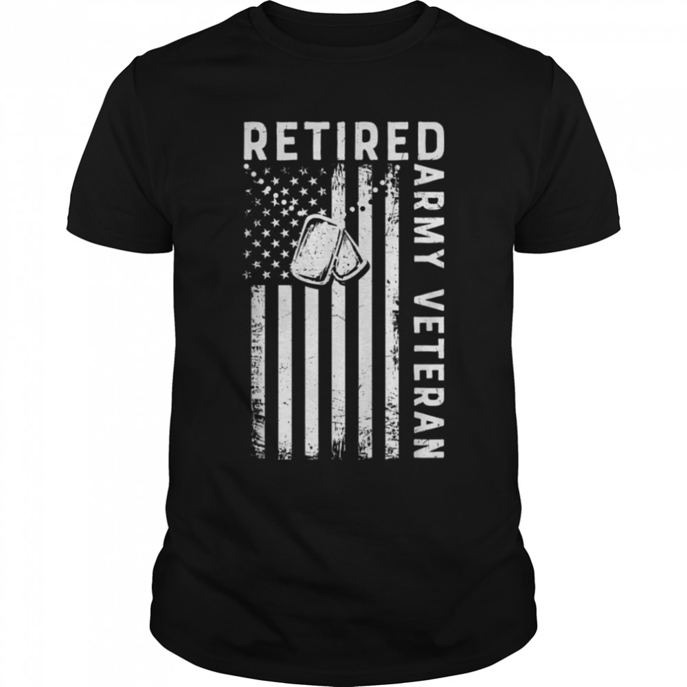 Retired Army Veteran Dog Tags U.S. Flag T-Shirt B09znwr622