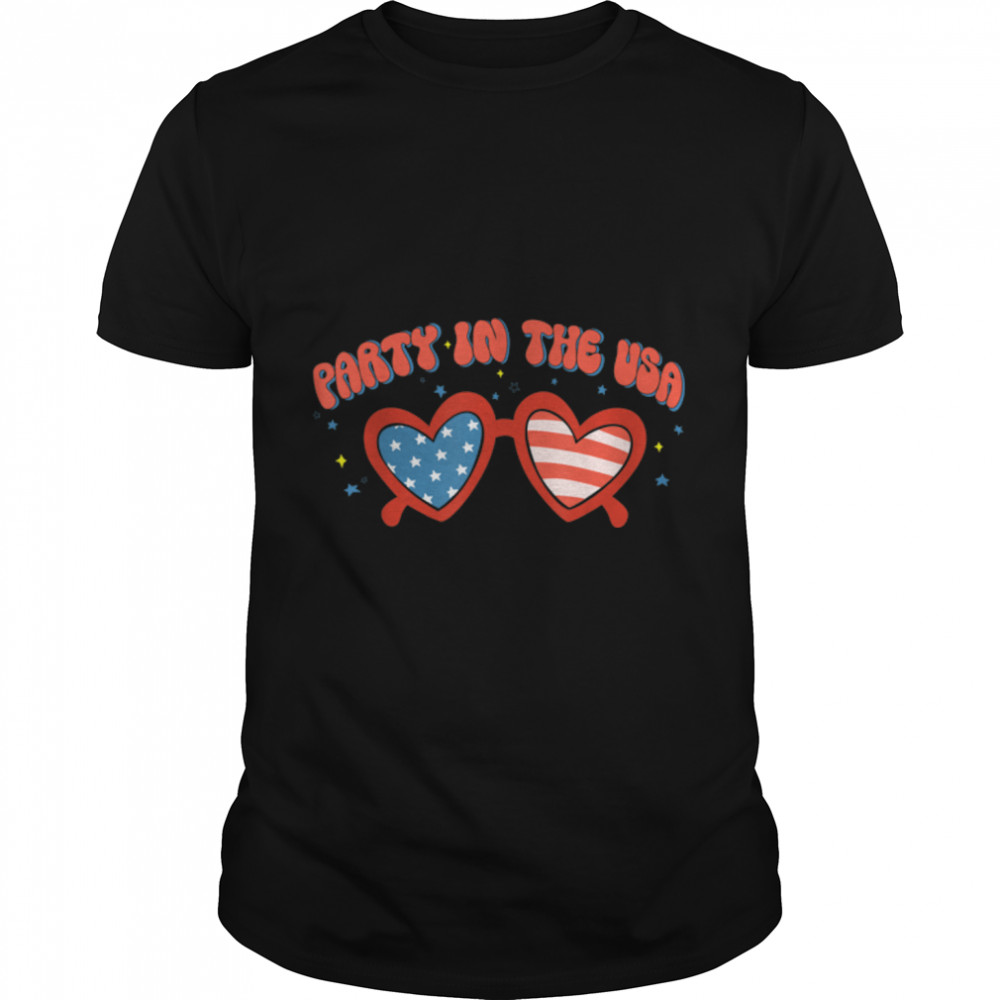 Retro Party In The Usa Sunglasses American Flag 4Th Of July T-Shirt B09znwhrf2