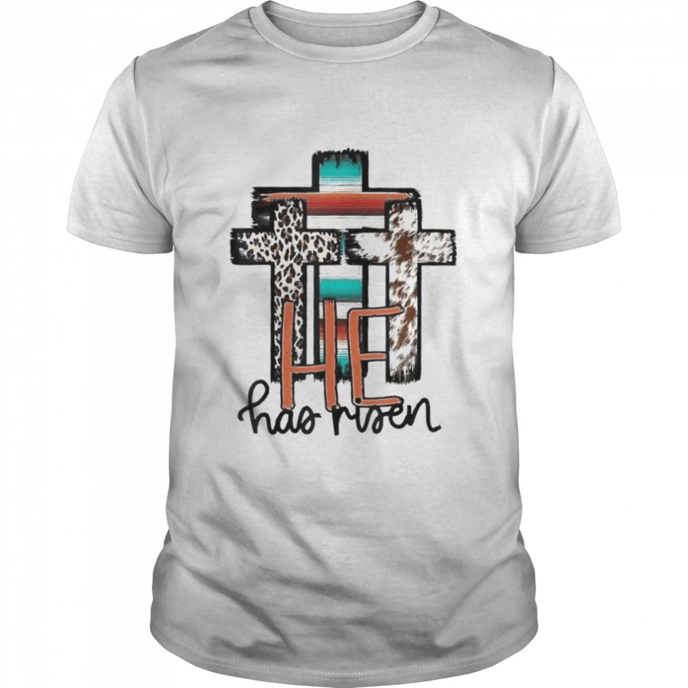 He Is Risen Christian Easter Happy Eater Day Women Leopard Shirt