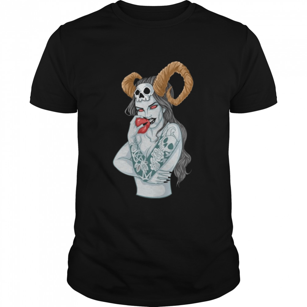 Horned Devil Satanic Gothic Halloween Okkult Baphomet Girl Shirt Horned Devil Satanic Gothic Halloween Okkult Baphomet Girl Shirt
