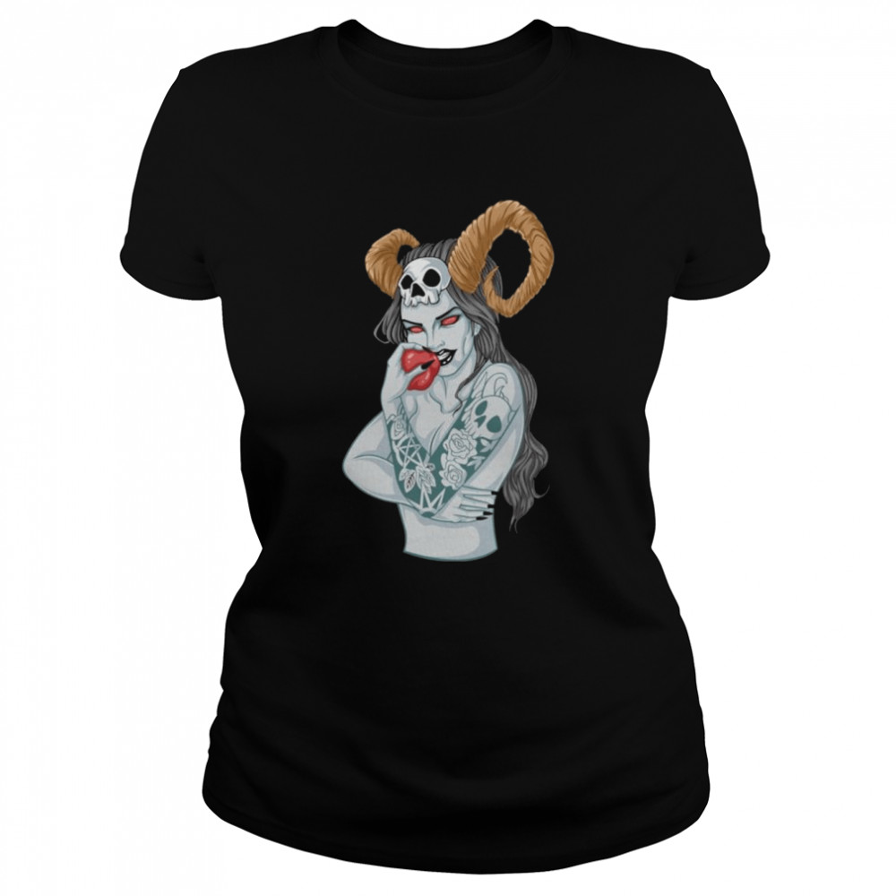 Horned Devil Satanic Gothic Halloween Okkult Baphomet Girl Shirt 1 » Cool Gifts for You - Mfamilygift Horned Devil Satanic Gothic Halloween Okkult Baphomet Girl Shirt 1