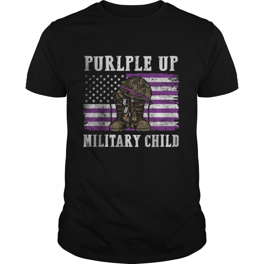 I Purple Up Month Of Military Child Kids Boots Us Flag Gifts T-Shirt