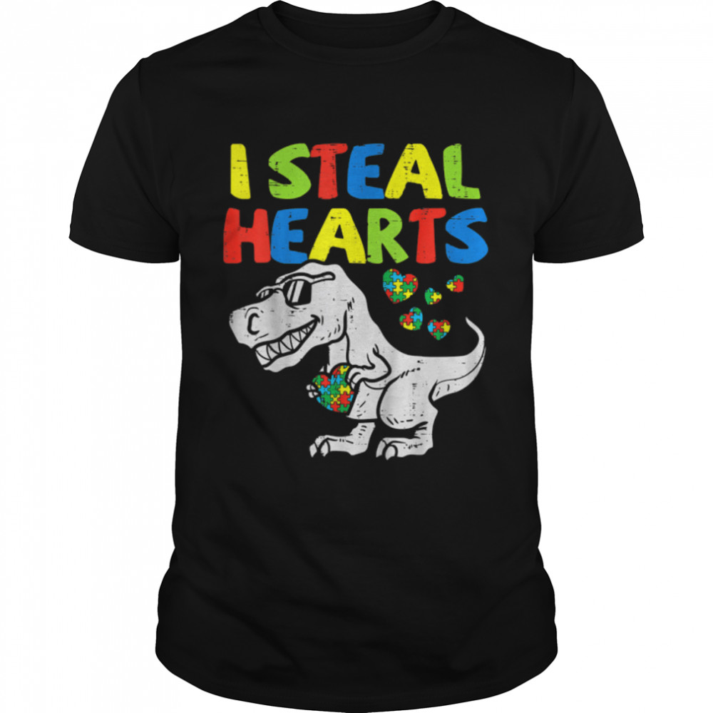 I Steal Hearts Puzzle Autism Awareness T Rex Dinosaurs T-Shirt B09w8vyxk4