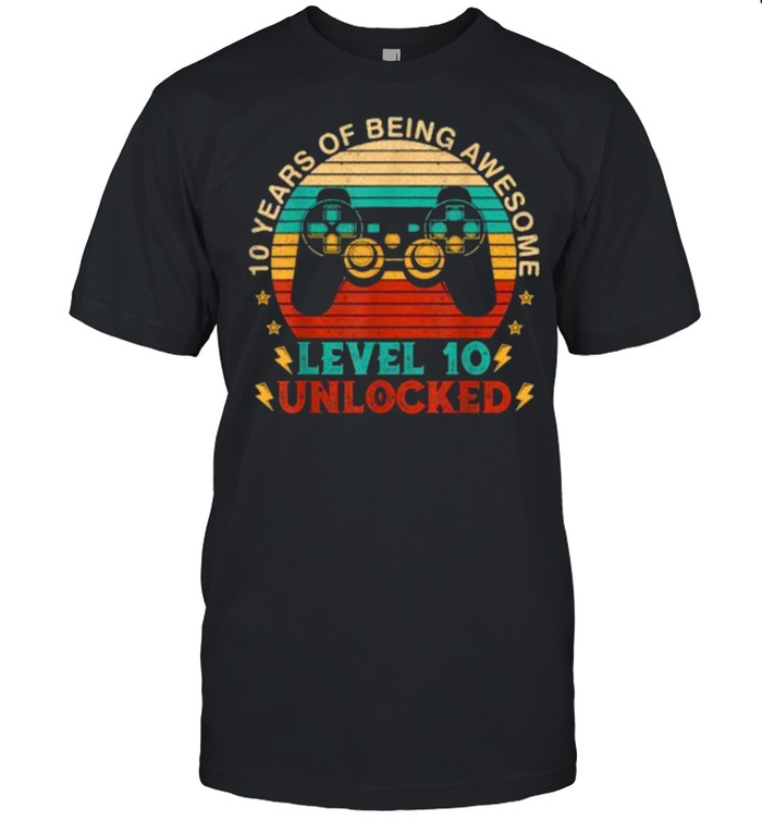 10 Years Of Being Awersome Level 10 Unlocked Gamer Vintage T-Shirt