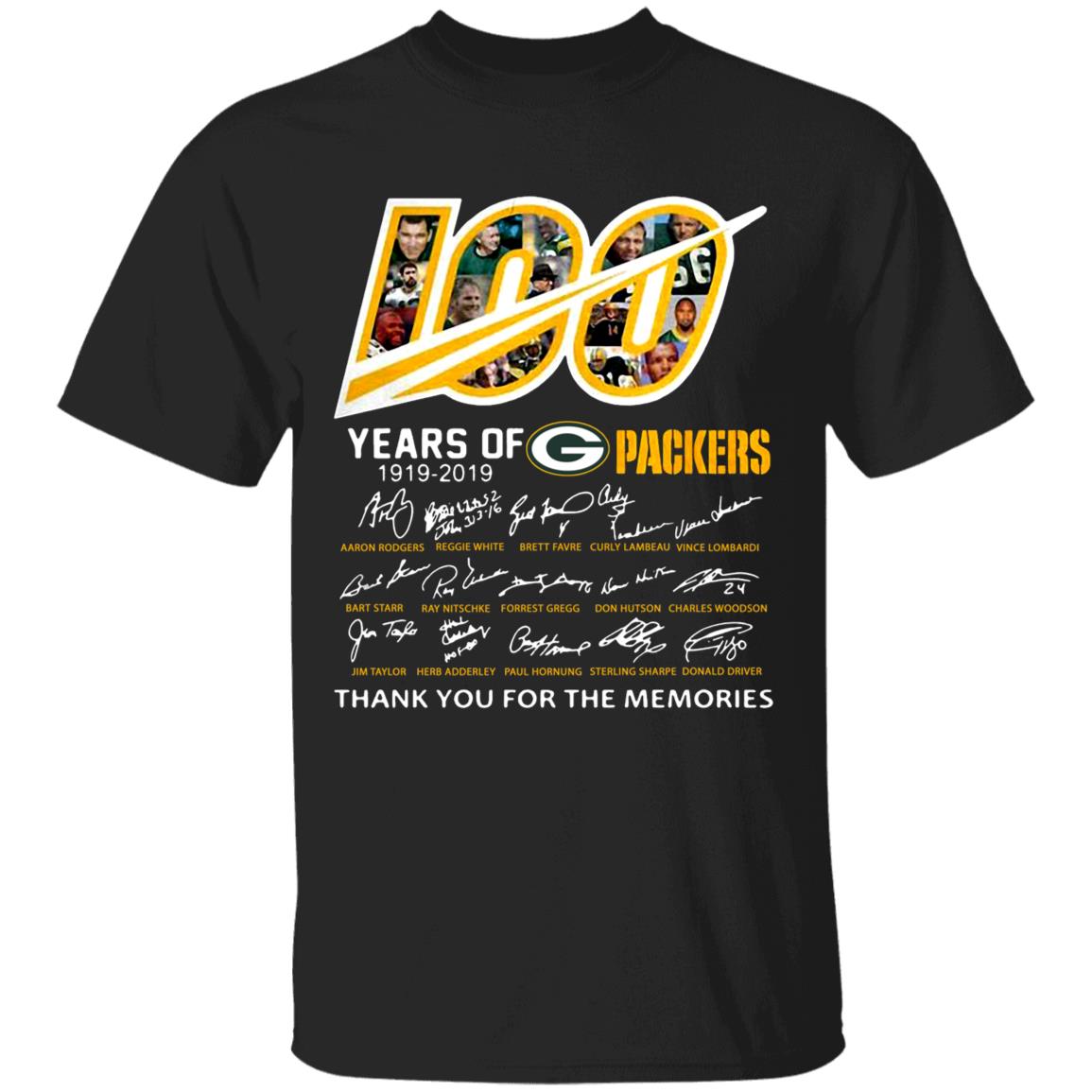 100-Years-Of-Green-Bay-Packers-1919-2019-Thank-You-For-Memories-Signatures G500 Gildan 5.3 Oz. T-Shirt 100-Years-Of-Green-Bay-Packers-1919-2019-Thank-You-For-Memories-Signatures G500 Gildan 5.3 Oz. T-Shirt