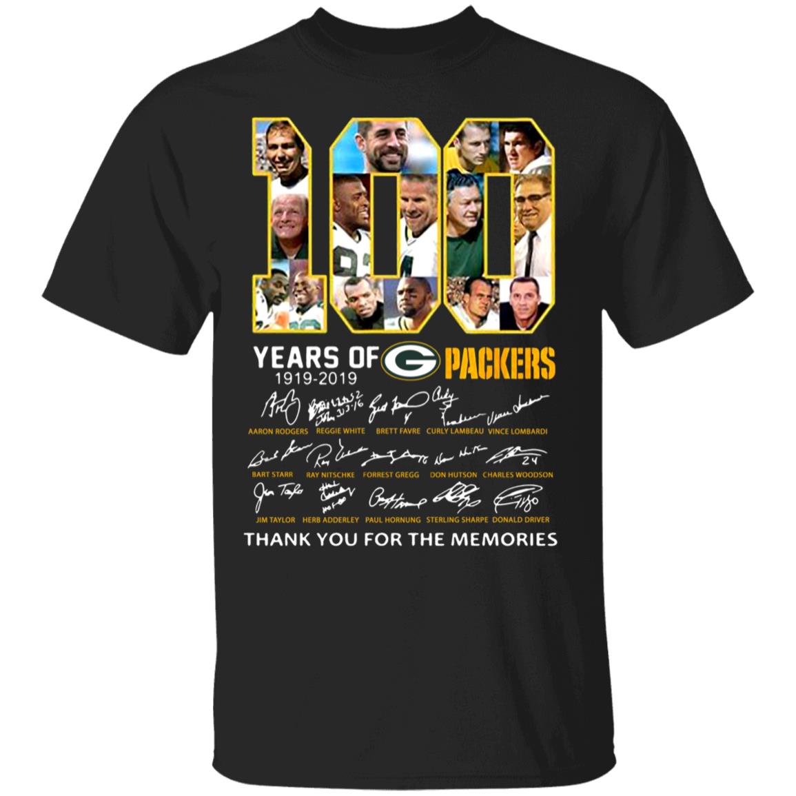 100-Years-Of-Green-Bay-Packers-1919-2019-Thank-You-For-Memories-Signatures2 G500 Gildan 5.3 Oz. T-Shirt 100-Years-Of-Green-Bay-Packers-1919-2019-Thank-You-For-Memories-Signatures2 G500 Gildan 5.3 Oz. T-Shirt